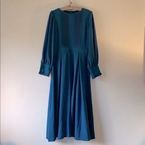 Deep teal almost maxi high collar swing dress